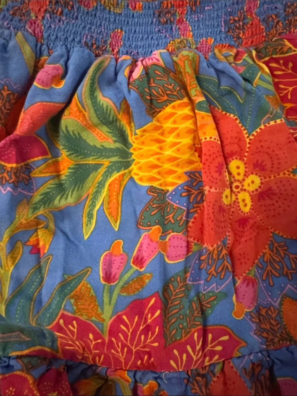 Cynthia Rowley Vibrant Tropical Floral Blue Smocked Waist Skirt Resort-wear SML